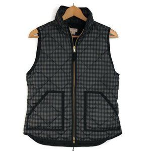 J Crew Black Gray Gingham Quilted Puffer Vest S